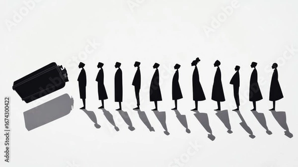 Fototapeta A conceptual shadow art depicting a line of people highlighting social themes and societal commentary.