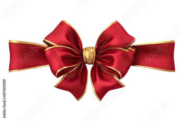 Obraz A vibrant red ribbon bow with a gold border