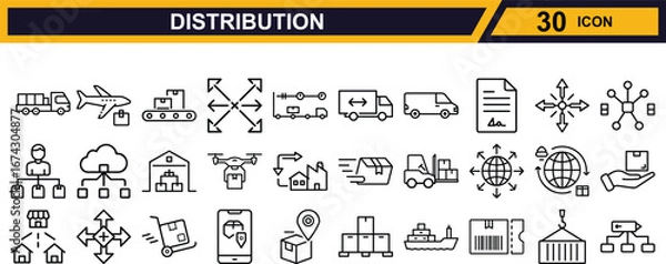 Fototapeta Vector art of collection of 30 distribution and logistics icons