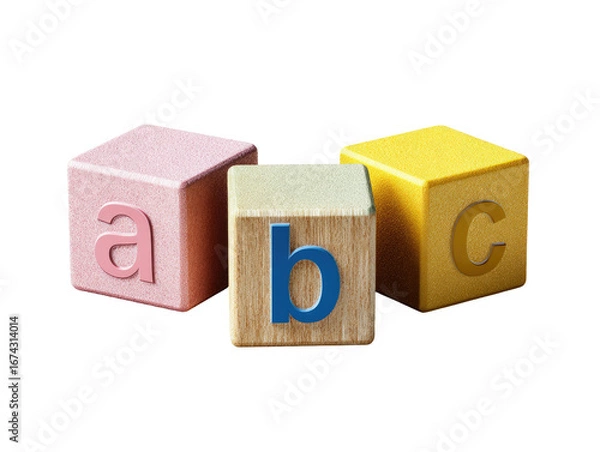 Fototapeta Three colorful wooden alphabet blocks