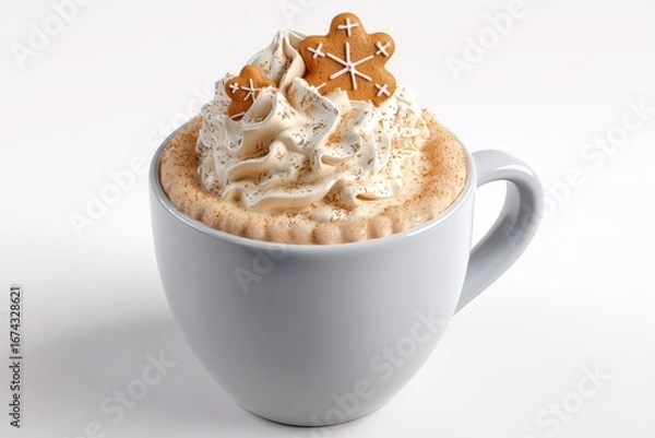 Fototapeta Winter spiced latte with whipped cream and cookies