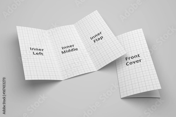 Fototapeta US Letter tri fold brochure 3D illustration mockup with grid No. 1