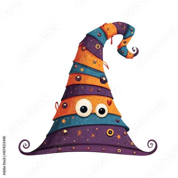 Fototapeta stylish magic witch hat featuring a tall pointed crown, perfectly isolated on a transparent PNG background for Halloween costume 