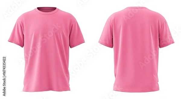 Fototapeta Front and back view of a light pink t-shirt.  Blank, plain, crew neck, short sleeve, garment,  isolated on white background