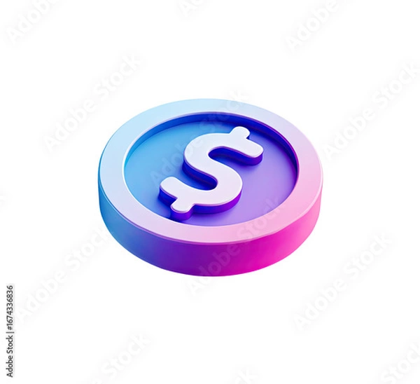 Obraz 3D render of a stylized dollar coin.  A vibrant, circular icon