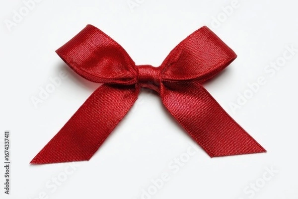 Fototapeta Red satin ribbon bow on white background (2)
