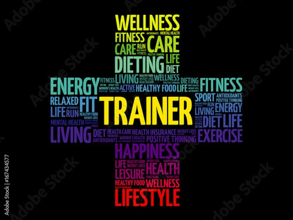 Fototapeta Trainer word cloud collage, health cross concept