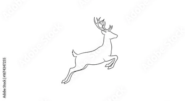 Fototapeta Leaping Deer Outline on Black Background