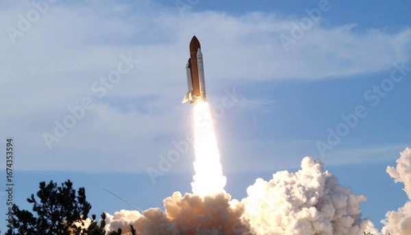 Fototapeta Rocket launch into clear sky