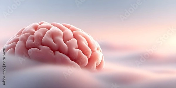 Obraz Surreal brain emerging from soft clouds at dawn