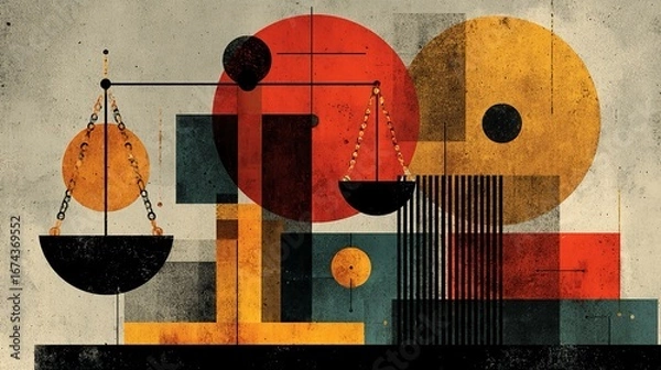 Fototapeta Abstract geometric background design featuring justice theme with legal balance symbols, law pattern elements, and creative visual representation for law illustrations