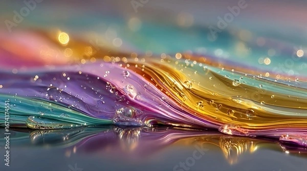 Fototapeta Abstract macro photo of soap film reflecting rainbow spectrum in flowing motion capturing scientific visual art colorful reflection and light refraction in liquid layer