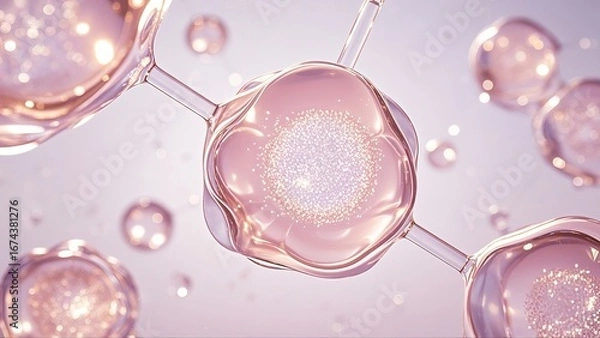 Fototapeta water drops on pink background,Pink Molecular Structure with Sparkles