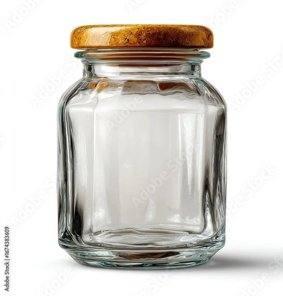 Fototapeta Empty glass jar with a light brown lid