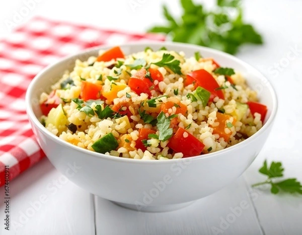 Fototapeta Tabbouleh Salad Bowl with Fresh Herbs.