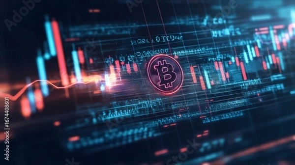 Obraz Bitcoin cryptocurrency digital currency exchange market price chart.