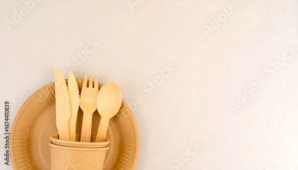 Obraz Beige disposable tableware set