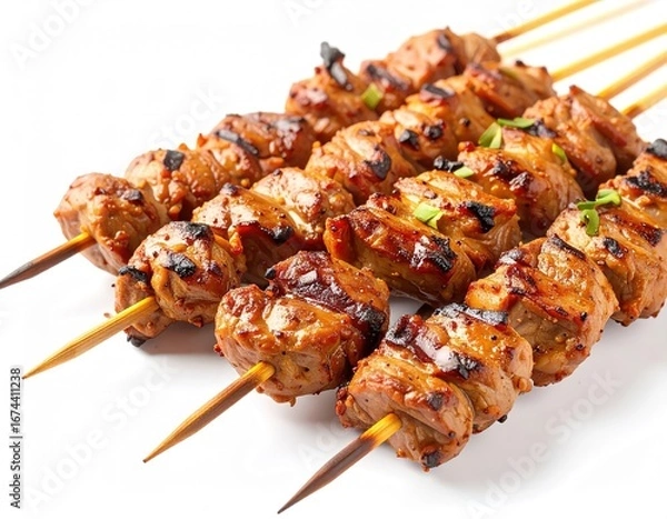 Fototapeta Delicious Grilled Chicken Skewers A Close-Up View of Juicy, Flavorful Bites