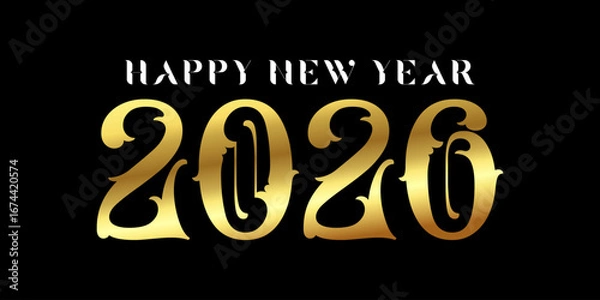 Fototapeta Happy new year 2026 text design for brochure design template card banner vector illustration.