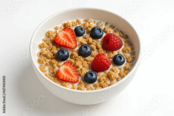 Fototapeta Cereal with milk and berries