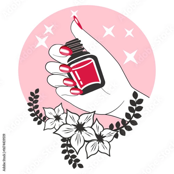Fototapeta Female hand with red manicure nail polish banner and flyer advertisement for manicure studio vector image