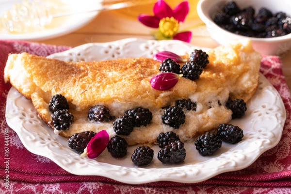 Fototapeta Omelette with blackberries