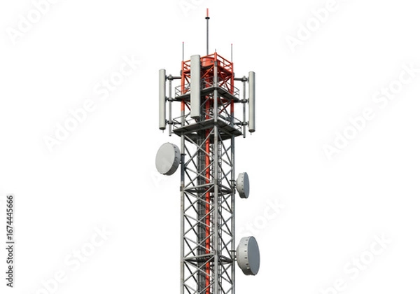 Fototapeta Isolated telecommunication tower transmitting radio signals, modern transmission network