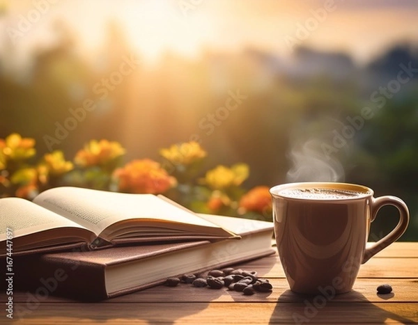 Fototapeta morning book coffee background