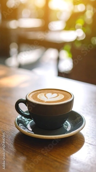 Fototapeta Latte art on a wooden table (3)