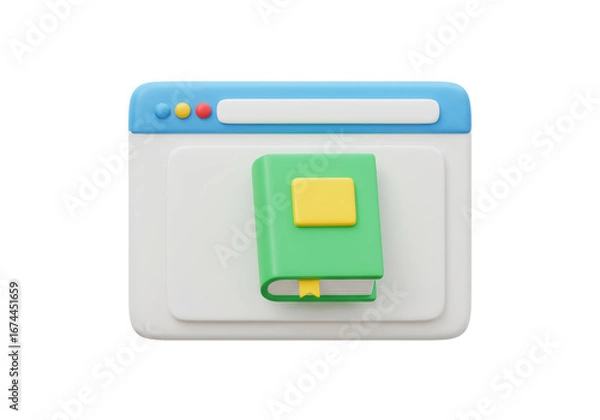 Fototapeta Isolated book with yellow bookmark inside a stylized browser window mockup, learning resource