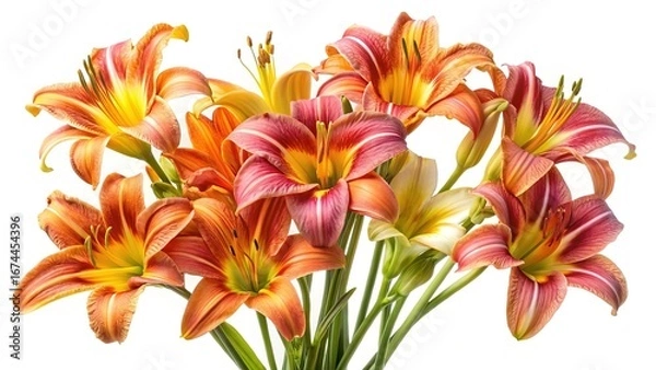 Fototapeta Vibrant and Colorful Lilies Displayed Against a Crisp White Background