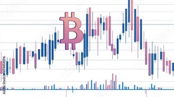 Fototapeta Bitcoin price chart showing fluctuating cryptocurrency values with candlestick graph.