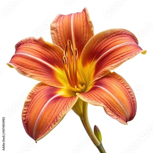 Fototapeta A captivating closeup of a beautiful orange daylily against a white background