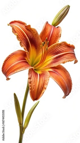 Fototapeta Elegant orange daylily in full bloom isolated against a pristine white backdrop