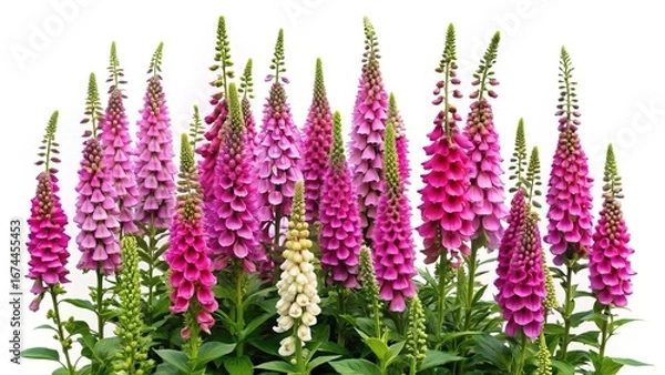 Fototapeta Lush Garden Displaying a Colorful Array of Foxglove Flowers in Full Bloom