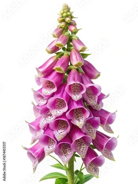 Fototapeta Close up of foxglove flower stalk with many colorful blossoms and buds