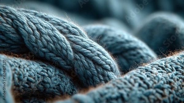 Fototapeta Close up of knitted wool sweater texture with visible yarn twist soft shadow and cozy material perfect for winter product visuals or textile design assets