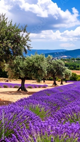 Fototapeta Lavender field under a cloudy sky