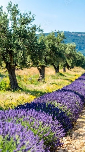 Fototapeta Lavender field with olive trees (2)