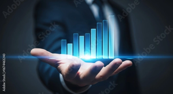 Fototapeta Powerful presentation of business growth with vibrant graph held in hand for strategic financial planning