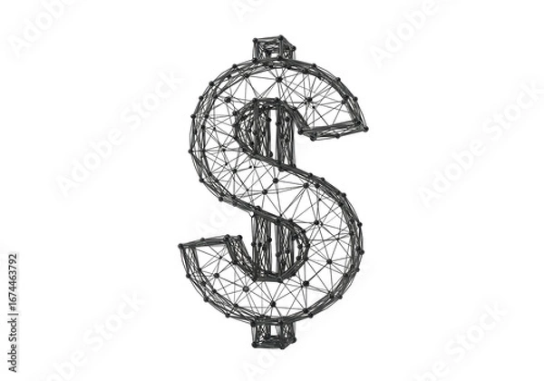 Fototapeta Isolated Low-poly Illustration of a Dollar Sign with Wireframe Structure, Money Theme