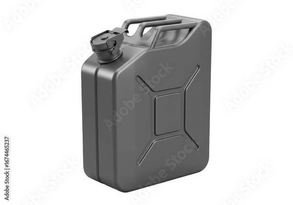 Fototapeta Isolated gray metal fuel jerrycan is ready to be used in the emergency situations or on the road