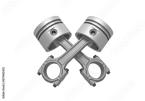 Fototapeta Isolated Engine Pistons with Connecting Rods and Bolts in Cross Arrangement Design