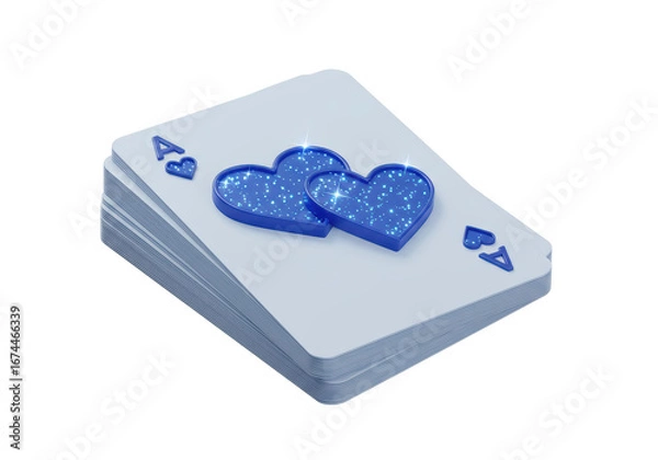 Fototapeta Isolated hearts suit ace in stack of playing cards for game design, luck, gamble concept