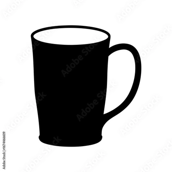 Fototapeta Simple black silhouette of a coffee mug with curved handle isolated