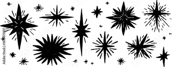 Fototapeta Celestial starry night linocut pattern with constellations for boho decor and design