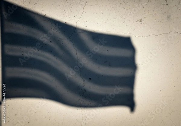 Fototapeta Shadow of a waving flag on a textured, grungy wall
