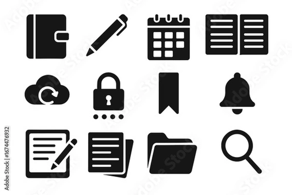Fototapeta Tab animation interface planner digital vector journal calendar daily reminder password icon