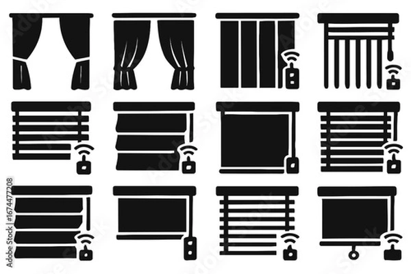 Fototapeta Cover drapery smart vector window motorized icon roller blind vertical pleated horizontal