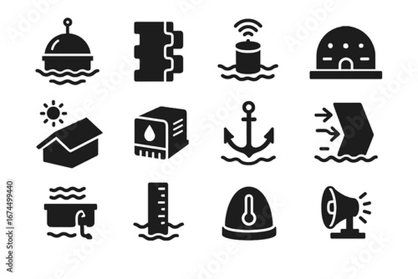 Fototapeta Anchor icons floating icon temperature vector deflector wall dome city modular panel